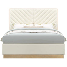 Vegan Leather King Platform Bed Frame with Tufted Headboard, Cream Vegan Leather
