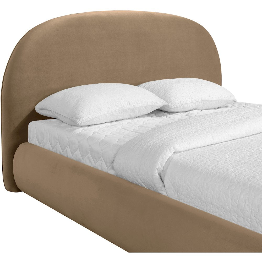 Celine Beige Velvet Upholstered Full Bed