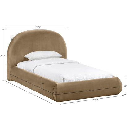 Celine Beige Velvet Upholstered Twin Bed