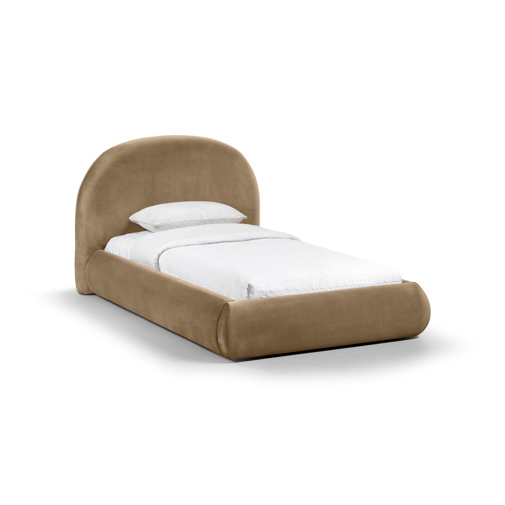 Celine Beige Velvet Upholstered Twin Bed