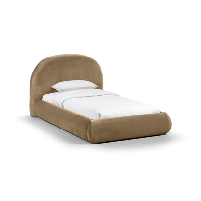 Celine Beige Velvet Upholstered Twin Bed