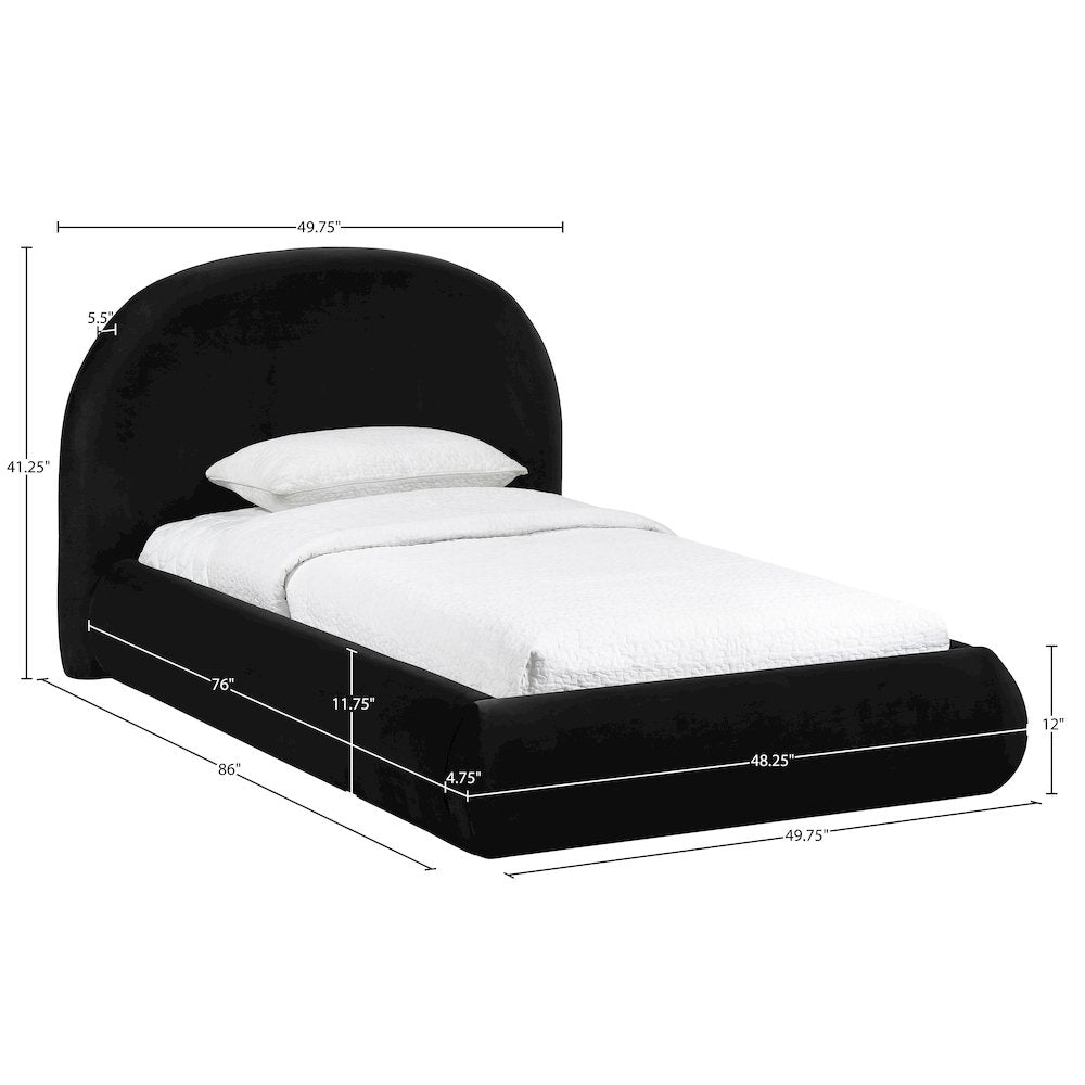 Celine Black Velvet Upholstered Twin Bed