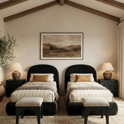 Celine Black Velvet Upholstered Twin Bed