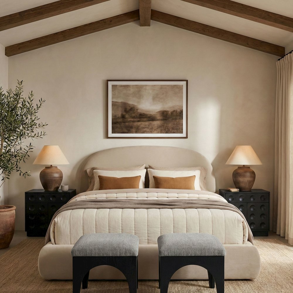 Celine Cream Velvet Upholstered Queen Bed