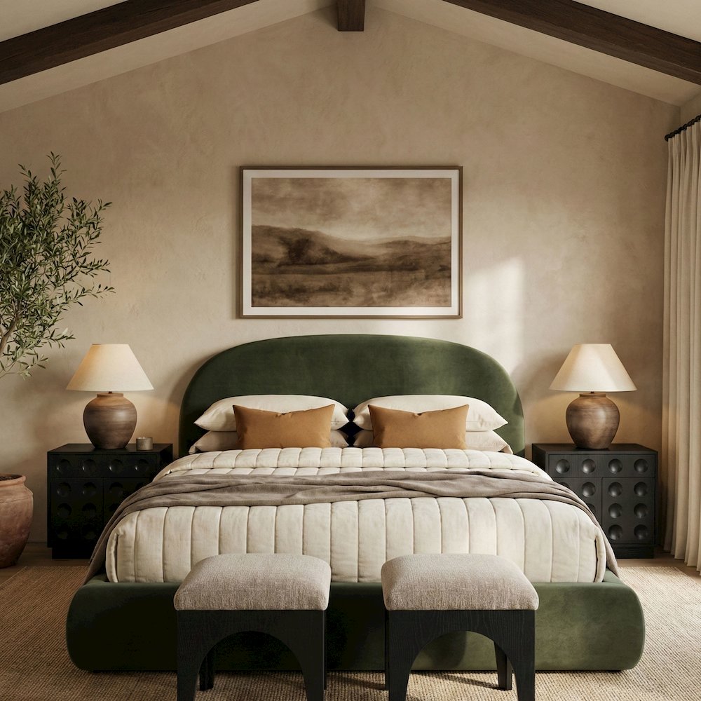 Celine Green Velvet Upholstered King Bed