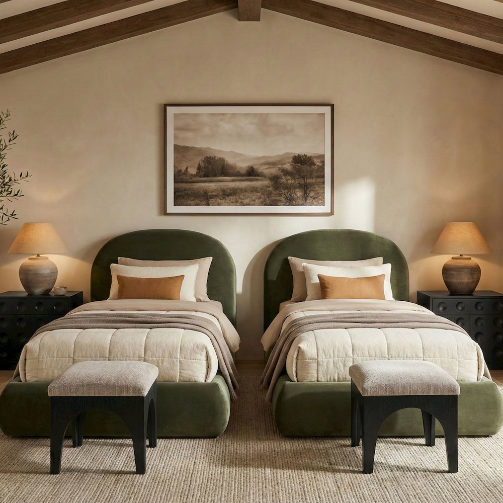 Celine Green Velvet Upholstered Twin Bed