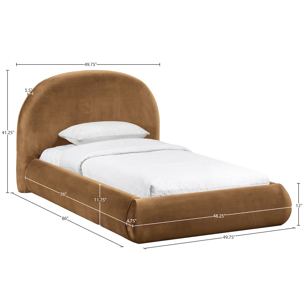 Celine Saddle Velvet Upholstered Twin Bed