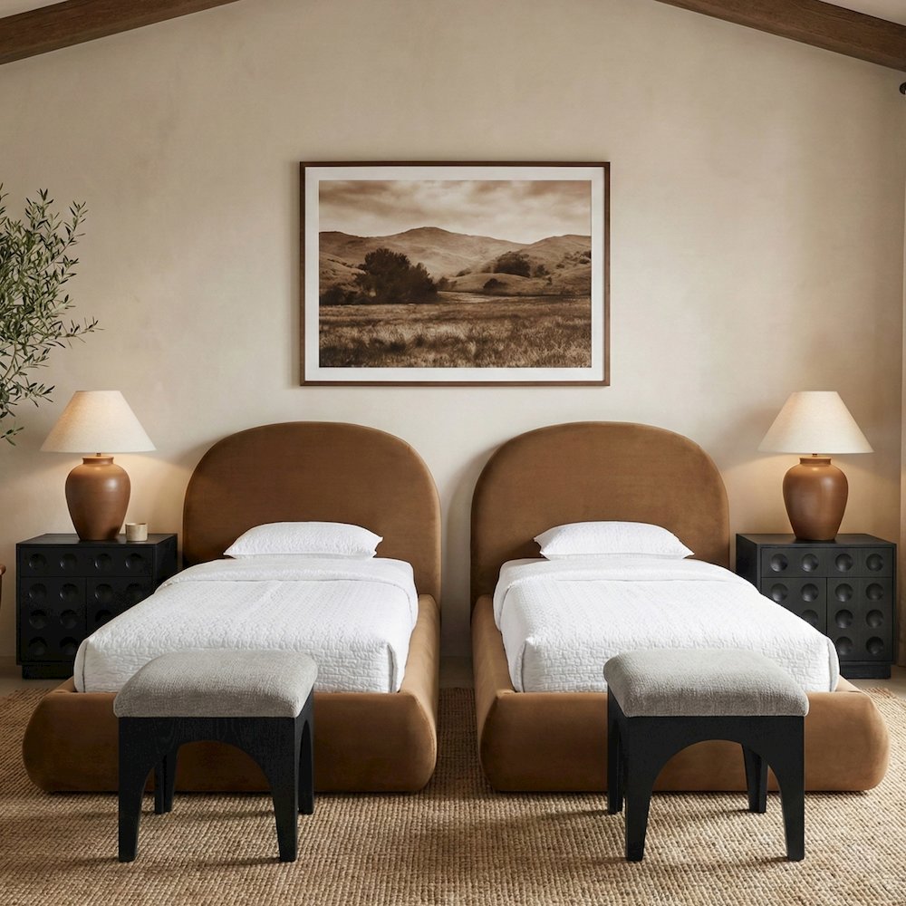 Celine Saddle Velvet Upholstered Twin Bed