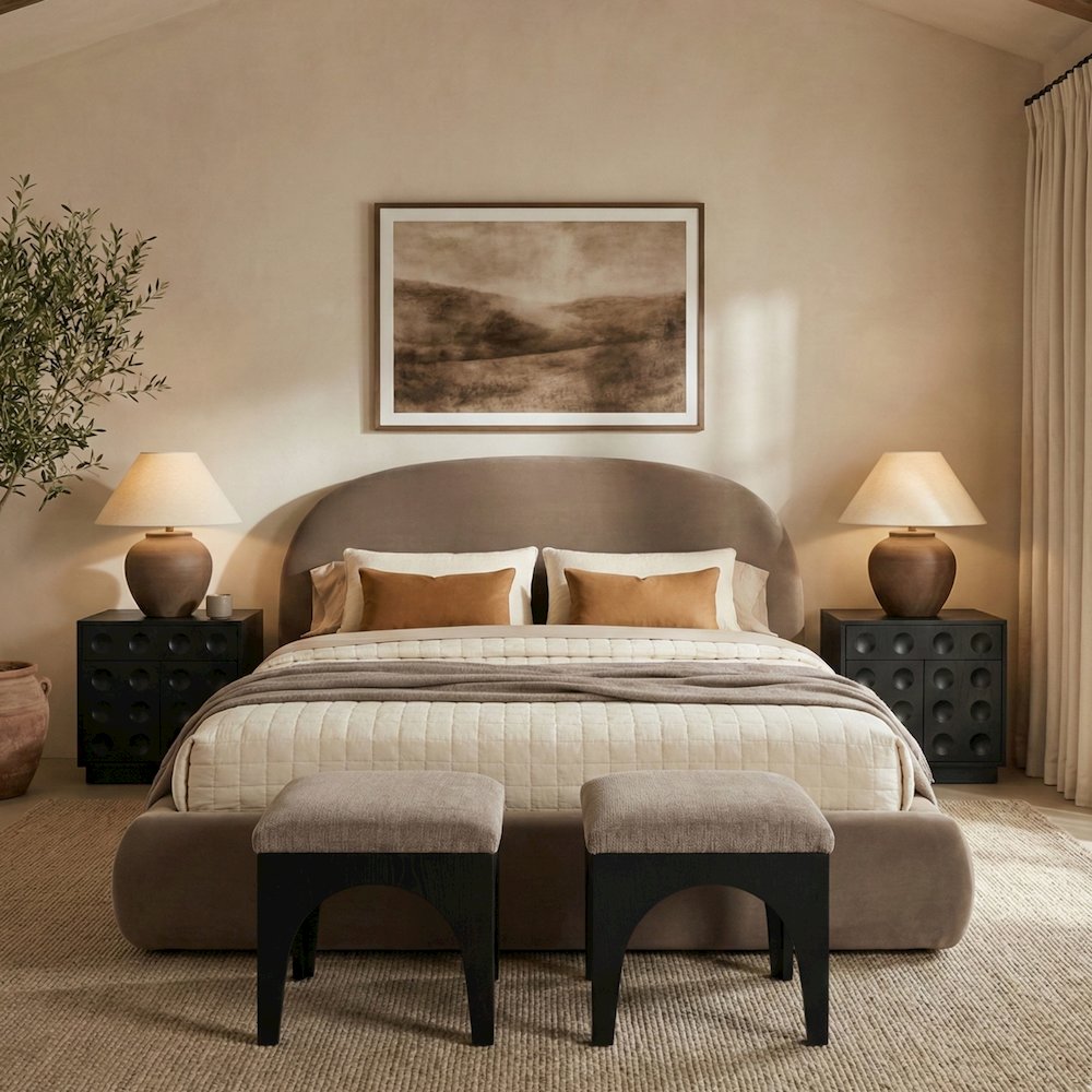 Celine Taupe Velvet Upholstered King Bed