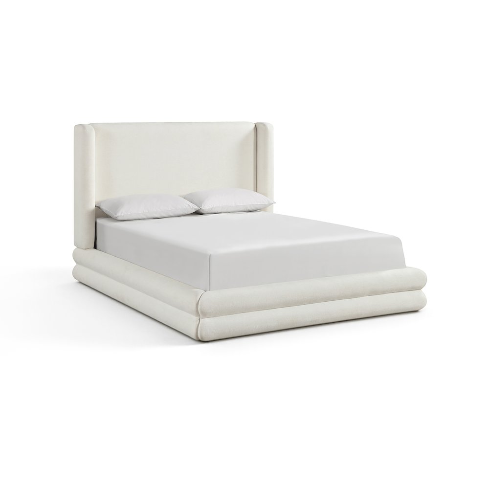 Chandra Cream Linen Textured Fabric Upholstered Full Bed