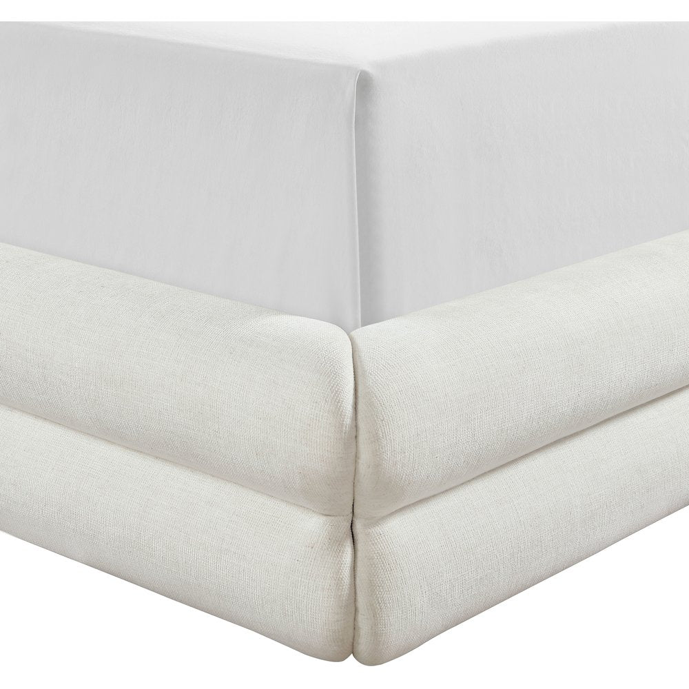 Chandra Cream Linen Textured Fabric Upholstered Full Bed