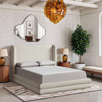 Chandra Cream Linen Textured Fabric Upholstered King Bed