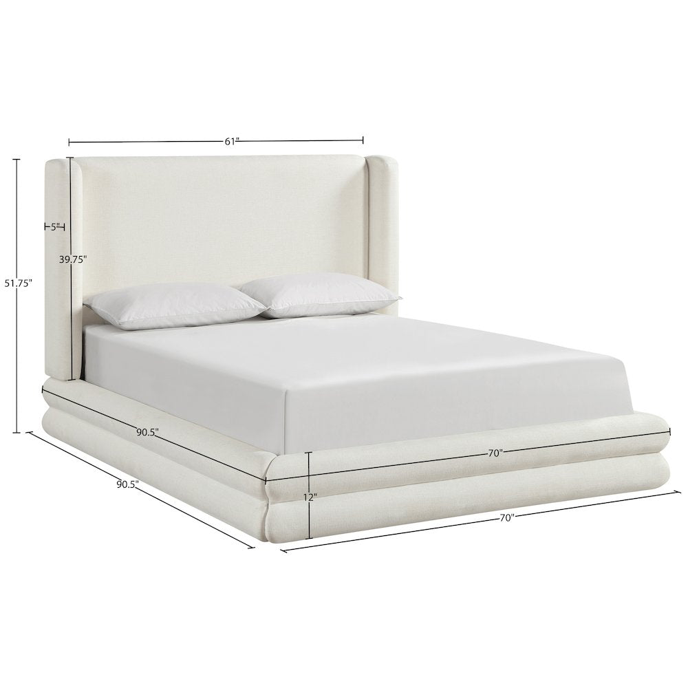 Chandra Cream Linen Textured Fabric Upholstered Queen Bed