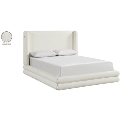Chandra Cream Linen Textured Fabric Upholstered Queen Bed