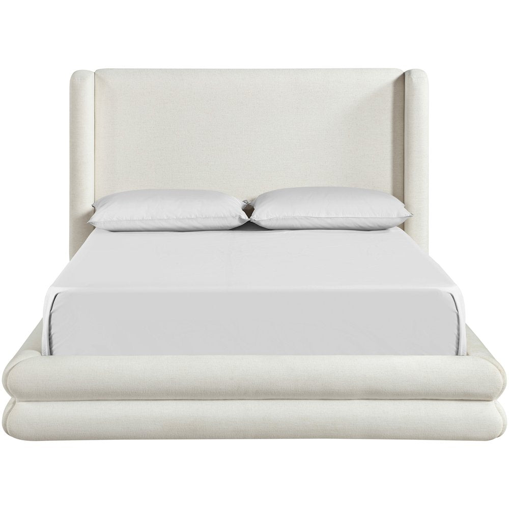 Chandra Cream Linen Textured Fabric Upholstered Queen Bed