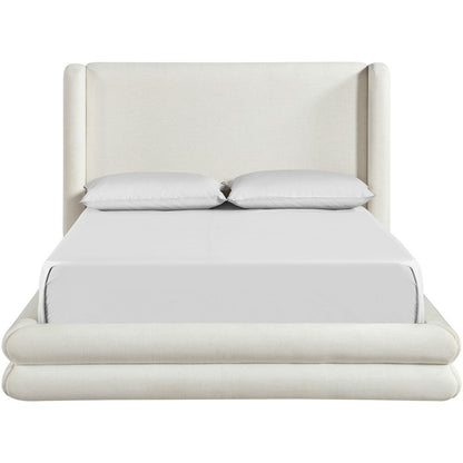 Chandra Cream Linen Textured Fabric Upholstered Queen Bed