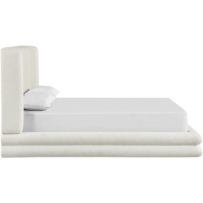 Chandra Cream Linen Textured Fabric Upholstered Queen Bed