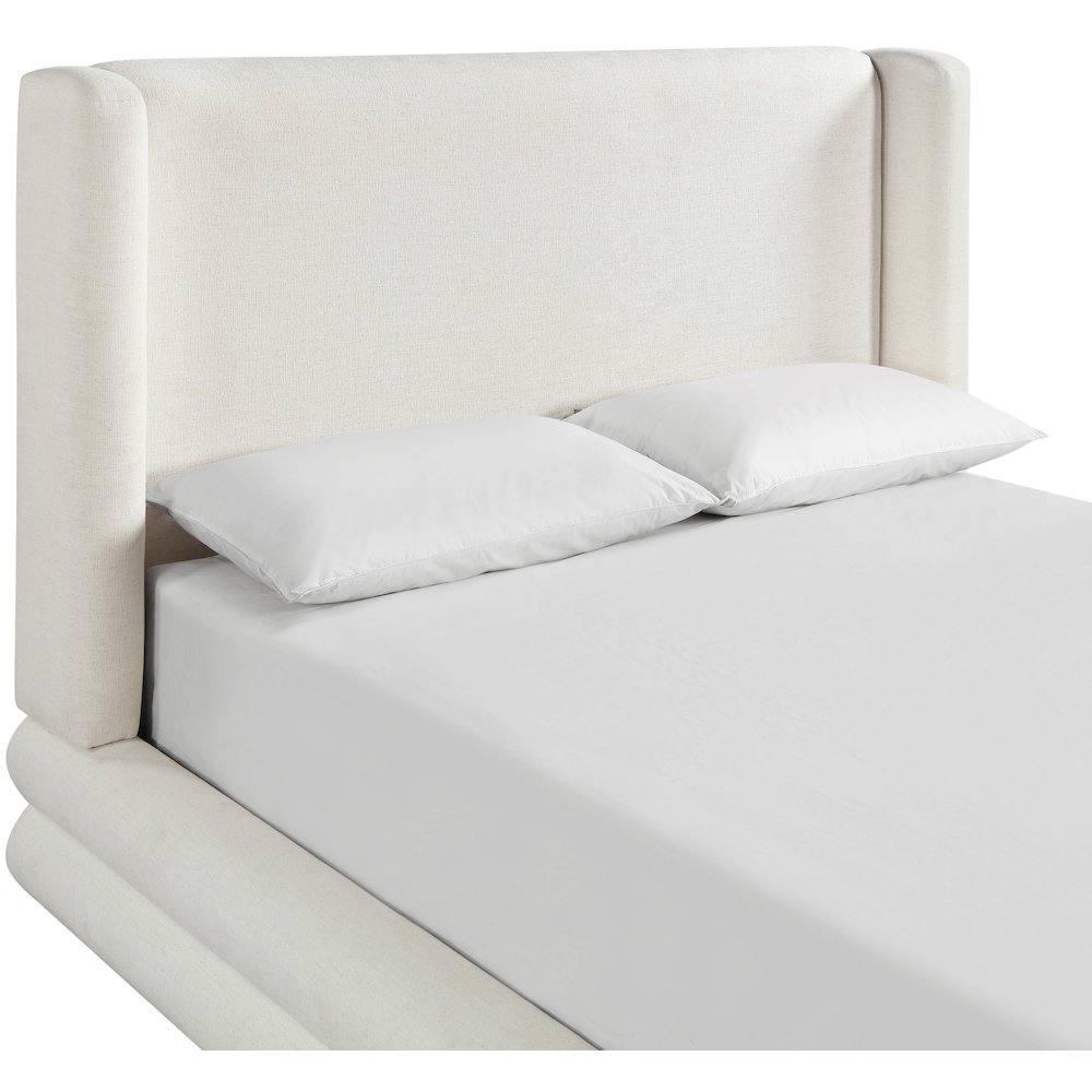 Chandra Cream Linen Textured Fabric Upholstered Queen Bed