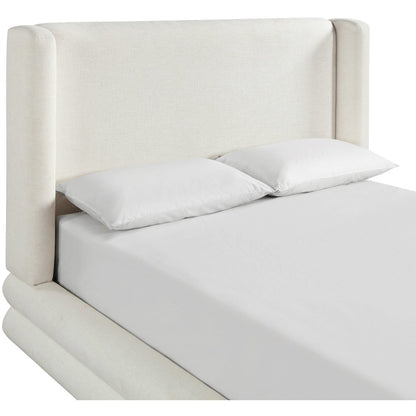 Chandra Cream Linen Textured Fabric Upholstered Queen Bed