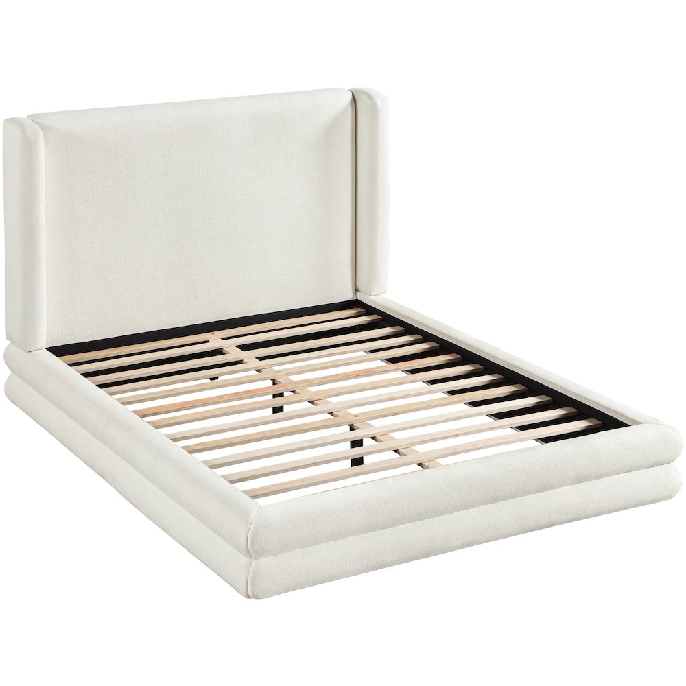 Chandra Cream Linen Textured Fabric Upholstered Queen Bed