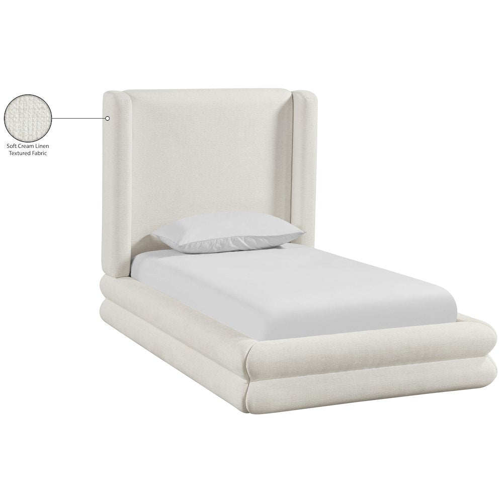 Chandra Cream Linen Textured Fabric Upholstered Twin Bed