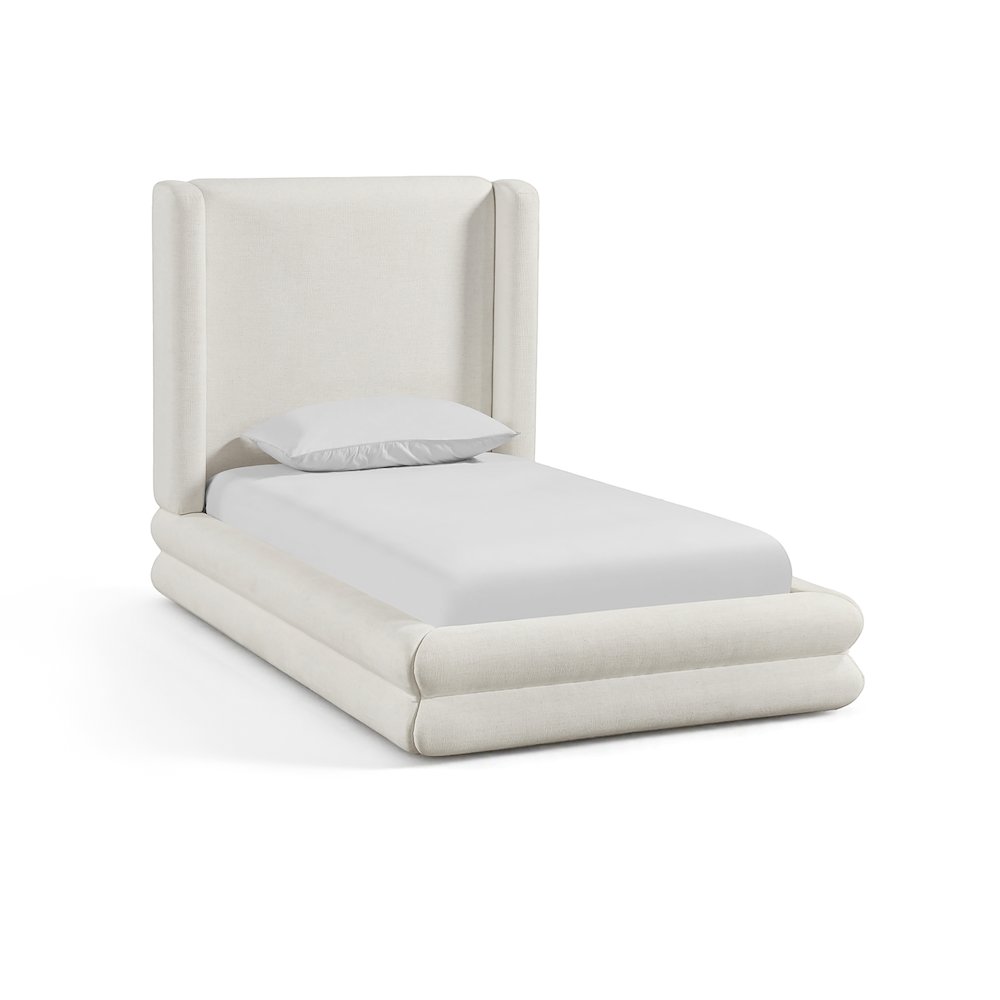 Chandra Cream Linen Textured Fabric Upholstered Twin Bed