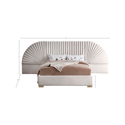 Cleo Cream Velvet Queen Bed