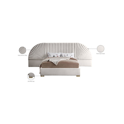 Cleo Cream Velvet Queen Bed