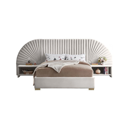 Cleo Cream Velvet Queen Bed