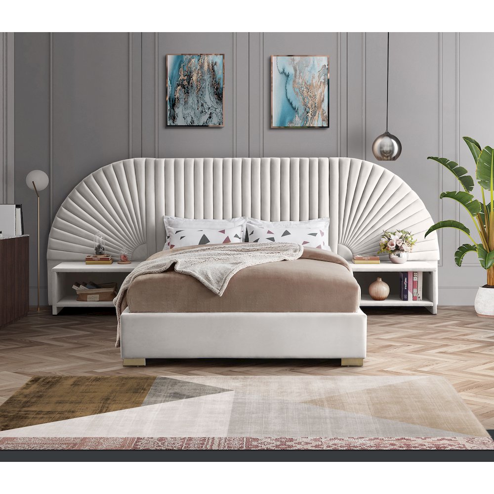 Cleo Cream Velvet Queen Bed