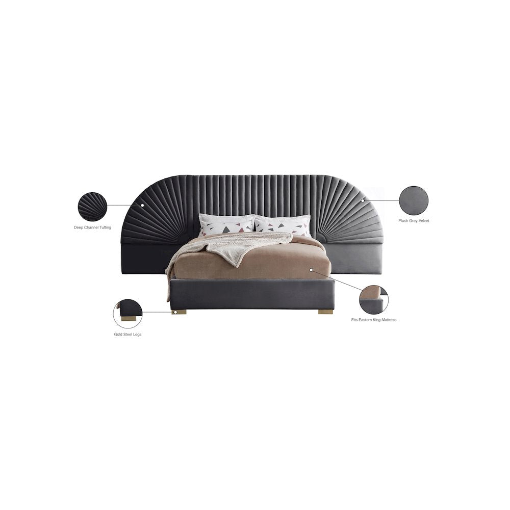 Cleo Grey Velvet King Bed