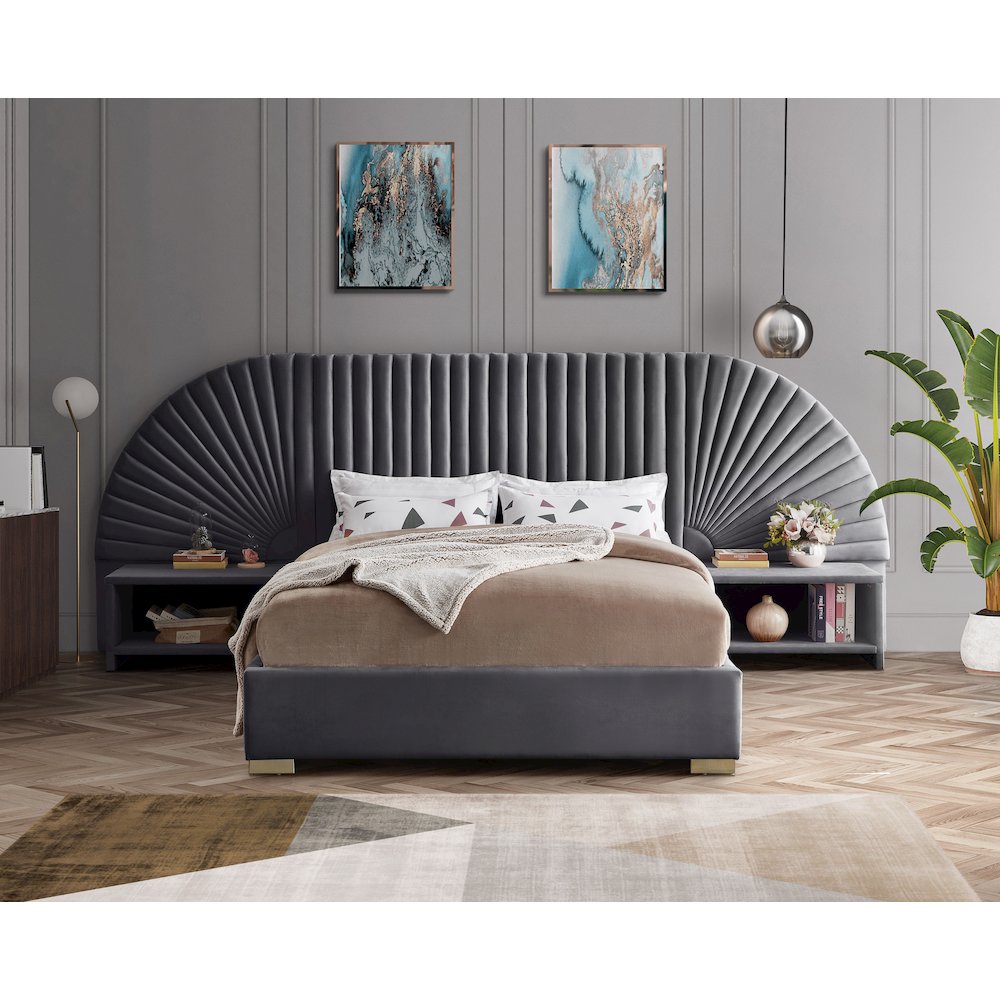 Cleo Grey Velvet King Bed