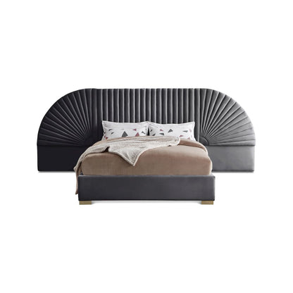 Cleo Grey Velvet Queen Bed