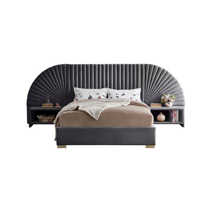 Cleo Grey Velvet Queen Bed