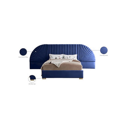 Cleo Navy Velvet Queen Bed