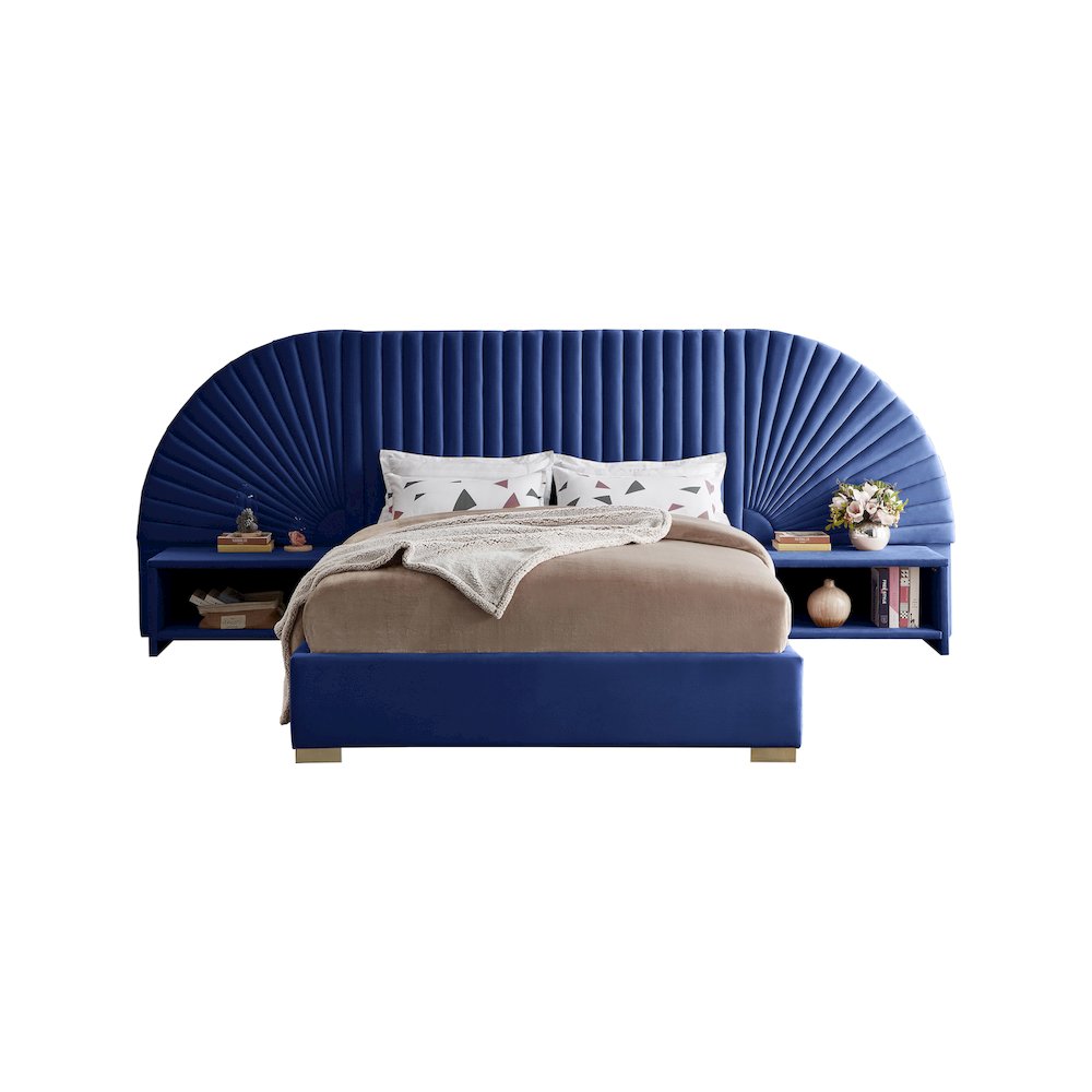 Cleo Navy Velvet Queen Bed