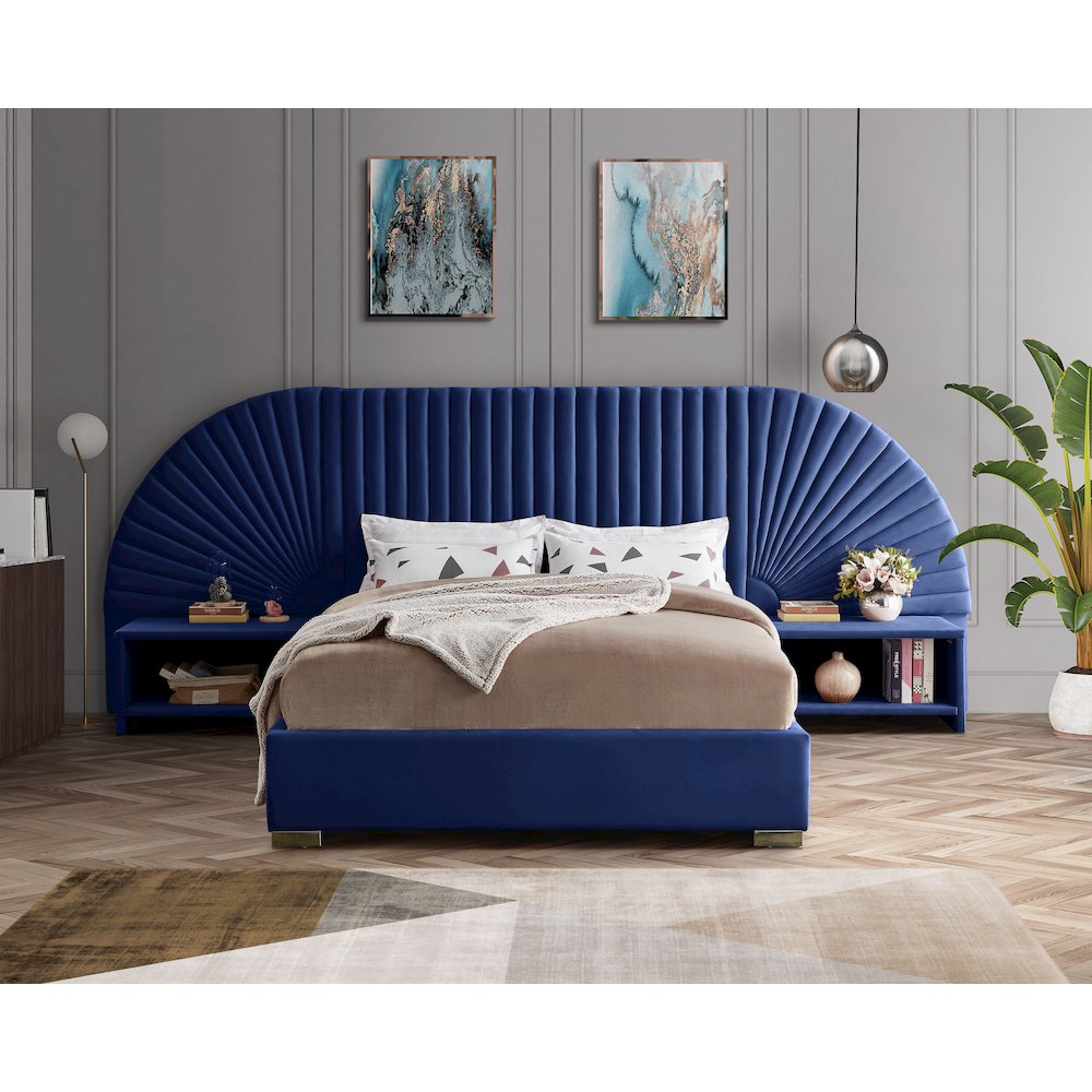 Cleo Navy Velvet Queen Bed