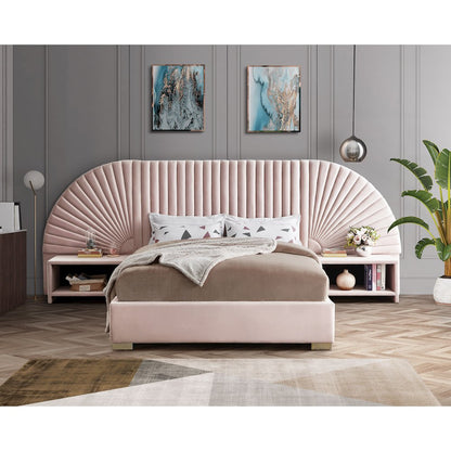 Cleo Pink Velvet Queen Bed
