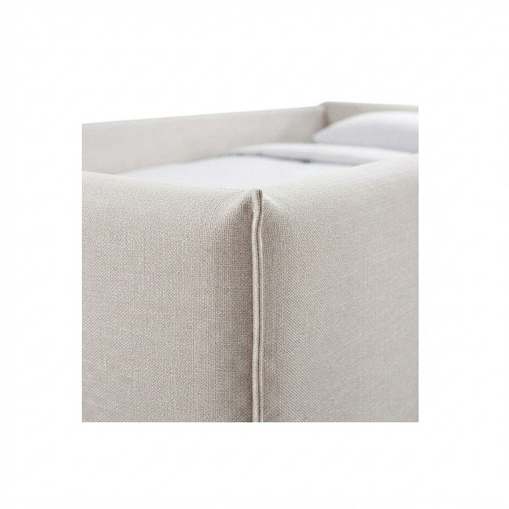 Twin Daybed with Pop-Up Trundle, Cream Linen Textured Fabric
