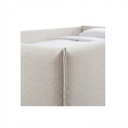 Twin Daybed with Pop-Up Trundle, Cream Linen Textured Fabric
