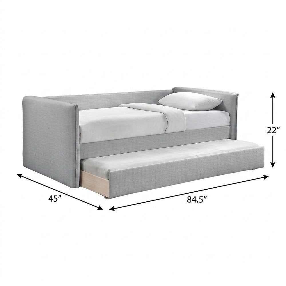 Twin Daybed with Pop-Up Trundle, Grey Linen Textured Fabric