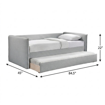 Twin Daybed with Pop-Up Trundle, Grey Linen Textured Fabric