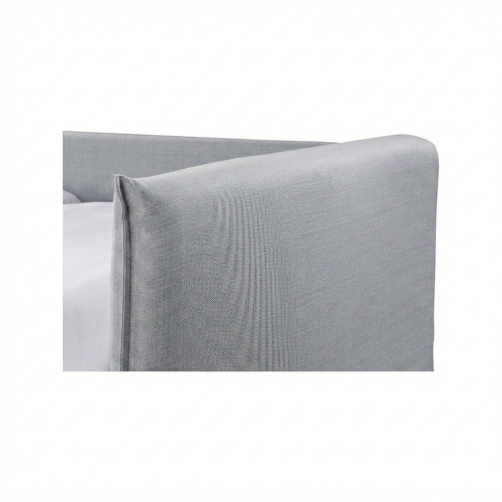 Twin Daybed with Pop-Up Trundle, Grey Linen Textured Fabric