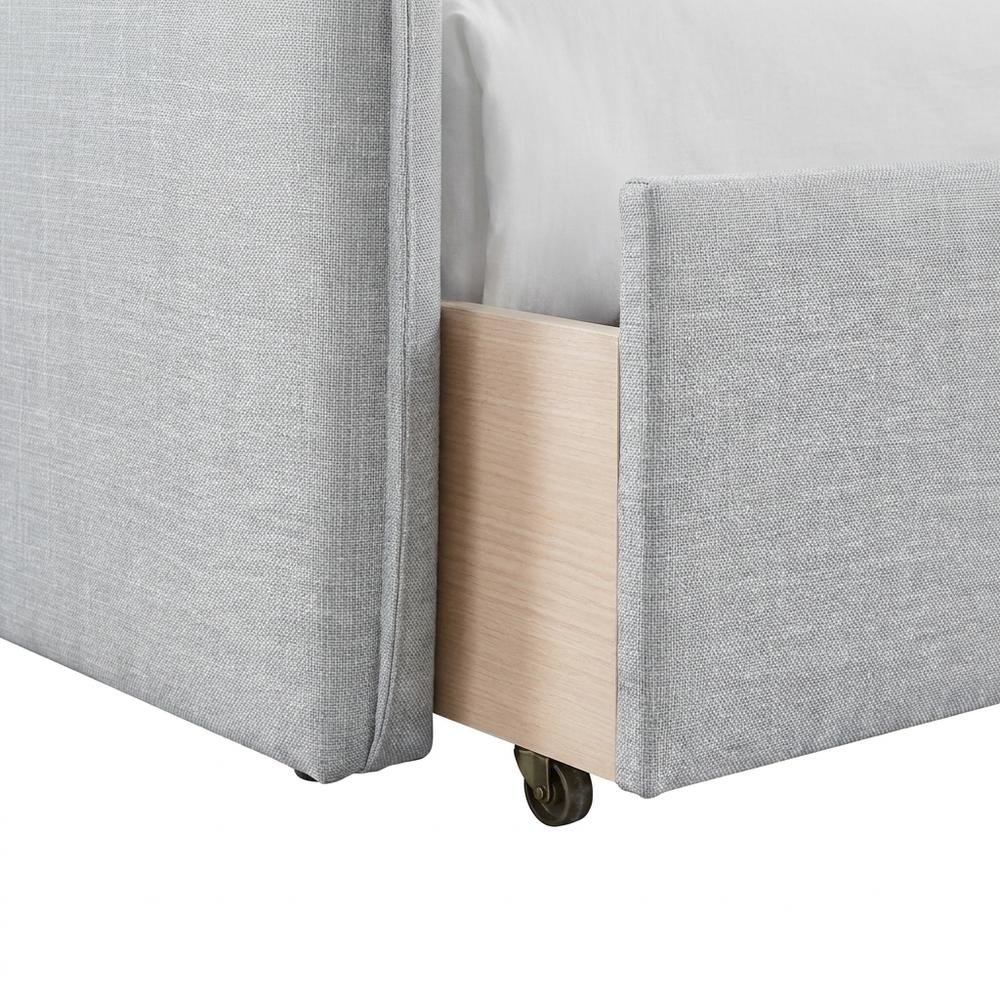 Twin Daybed with Pop-Up Trundle, Grey Linen Textured Fabric