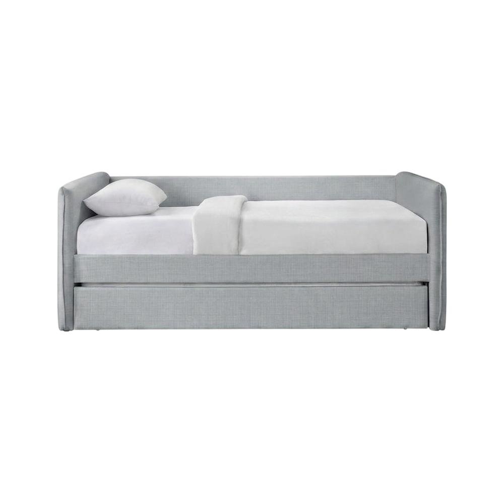 Twin Daybed with Pop-Up Trundle, Grey Linen Textured Fabric