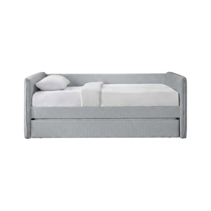 Twin Daybed with Pop-Up Trundle, Grey Linen Textured Fabric