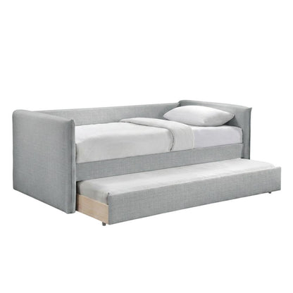 Twin Daybed with Pop-Up Trundle, Grey Linen Textured Fabric