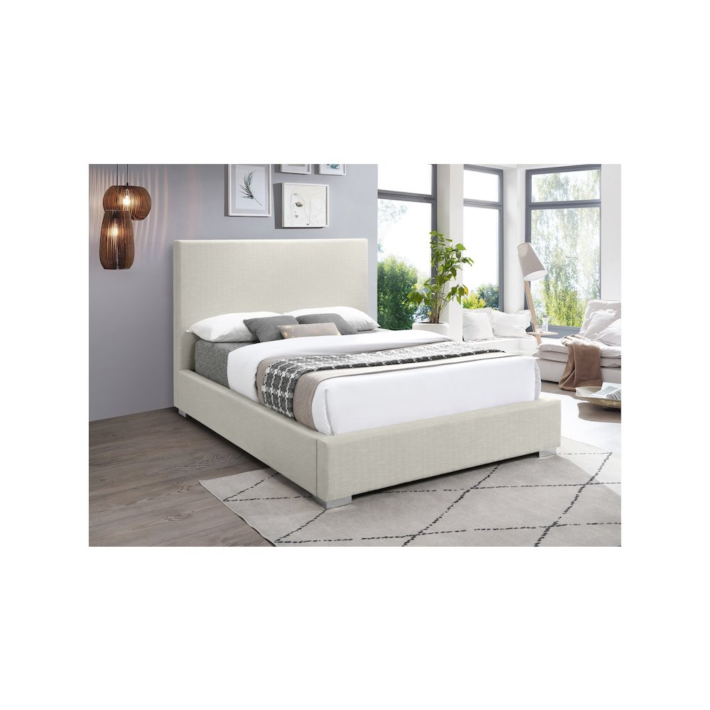 Crosby Beige Linen Textured Fabric King Bed