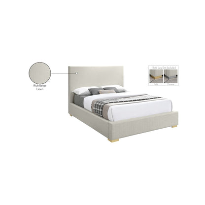 Crosby Beige Linen Textured Fabric Queen Bed