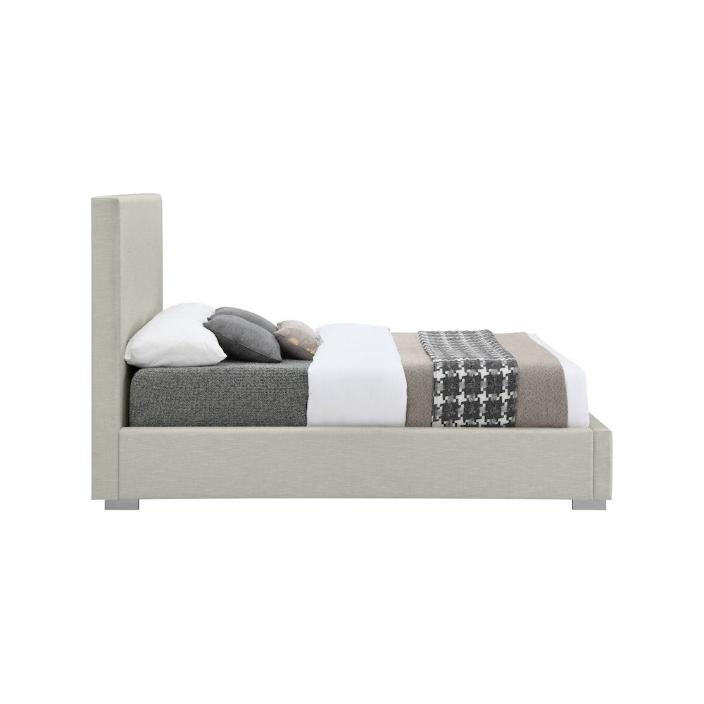Crosby Beige Linen Textured Fabric Queen Bed